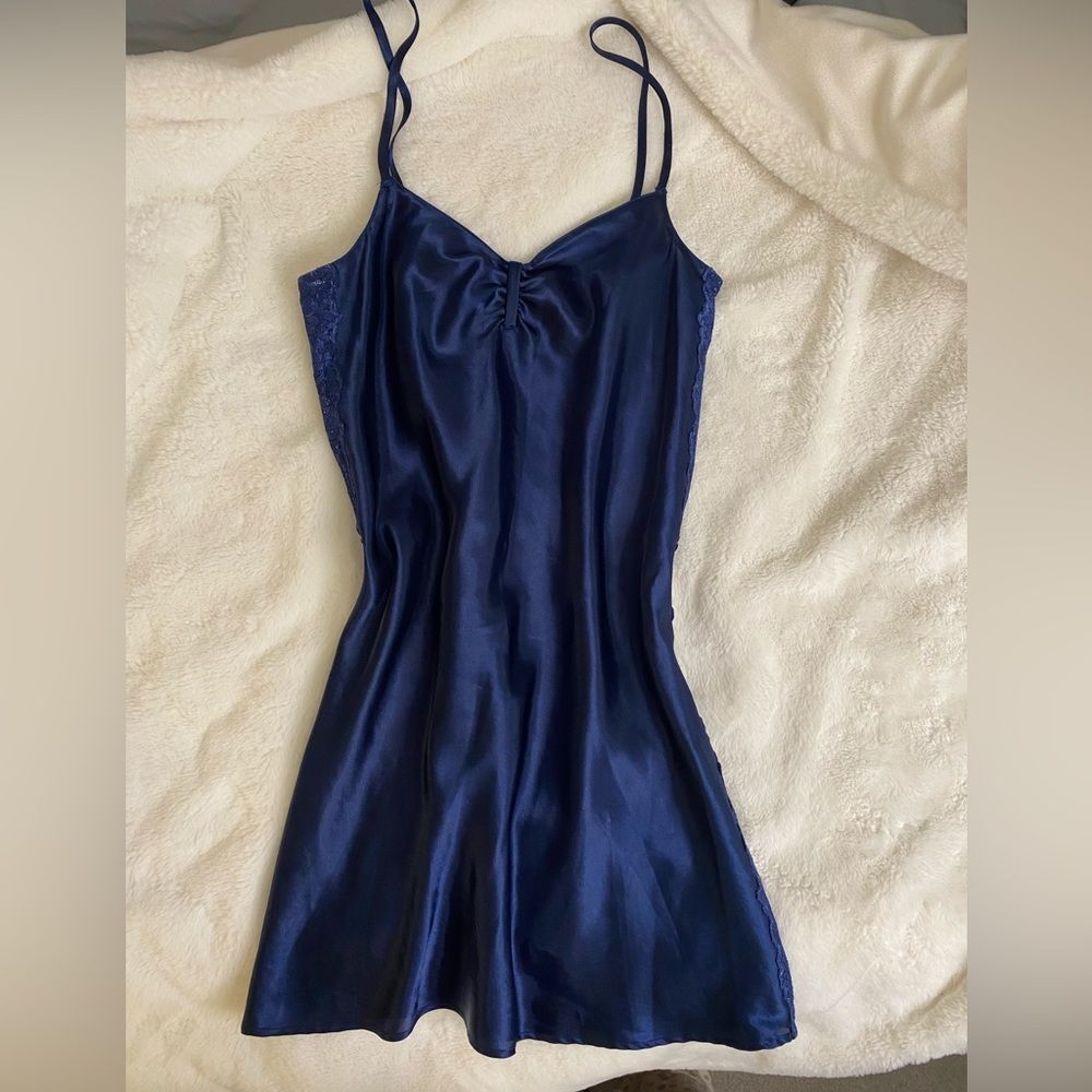 Morgan Taylor Deep Blue Satin and Lace Chemise